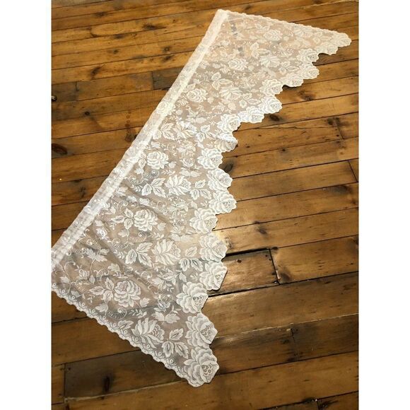 Vintage Window Curtain Swag Valance Lace Embroidered Floral - Picture 2 of 5